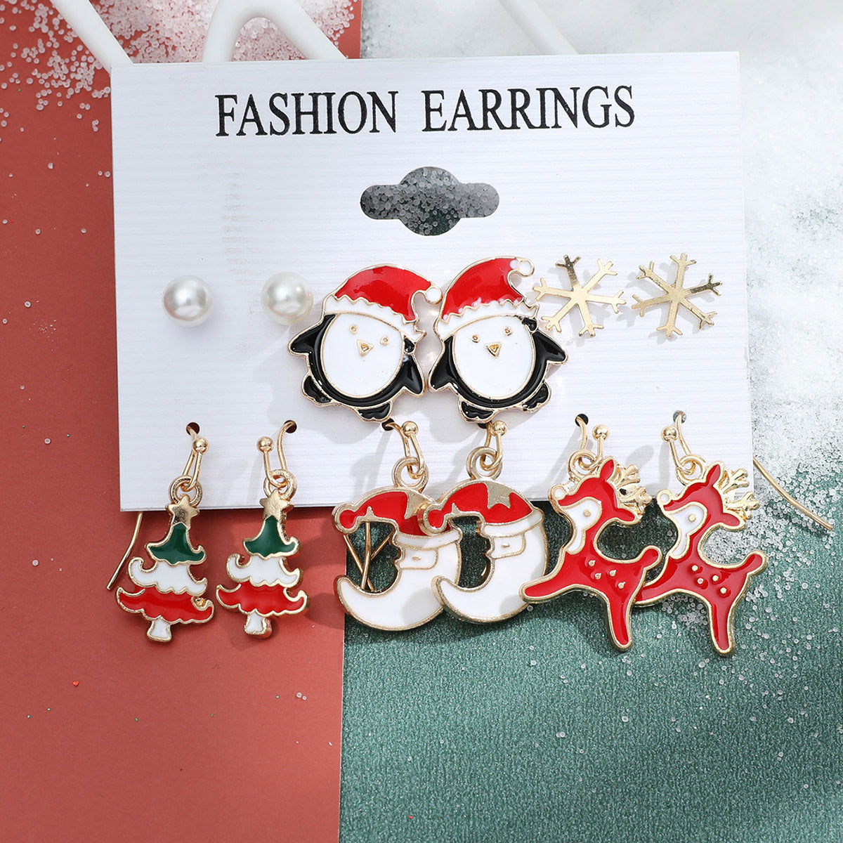 Women's Series Snowflake Bell Combination Suit Cartoon Earrings