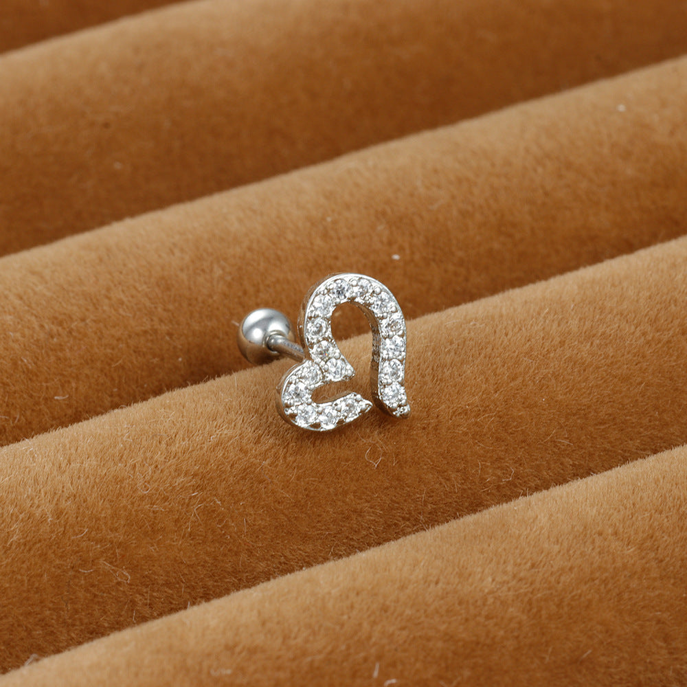 Stainless Steel Thin Rod Ear Micro Inlaid Zircon Stud Earrings