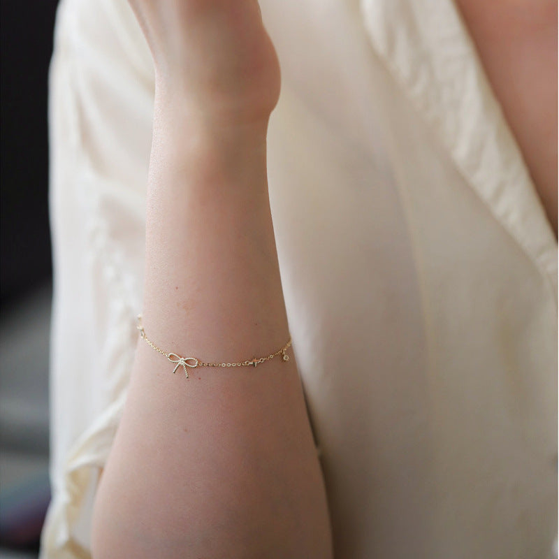 Sier Gold-plated Twist Bow Female Clover Bracelet