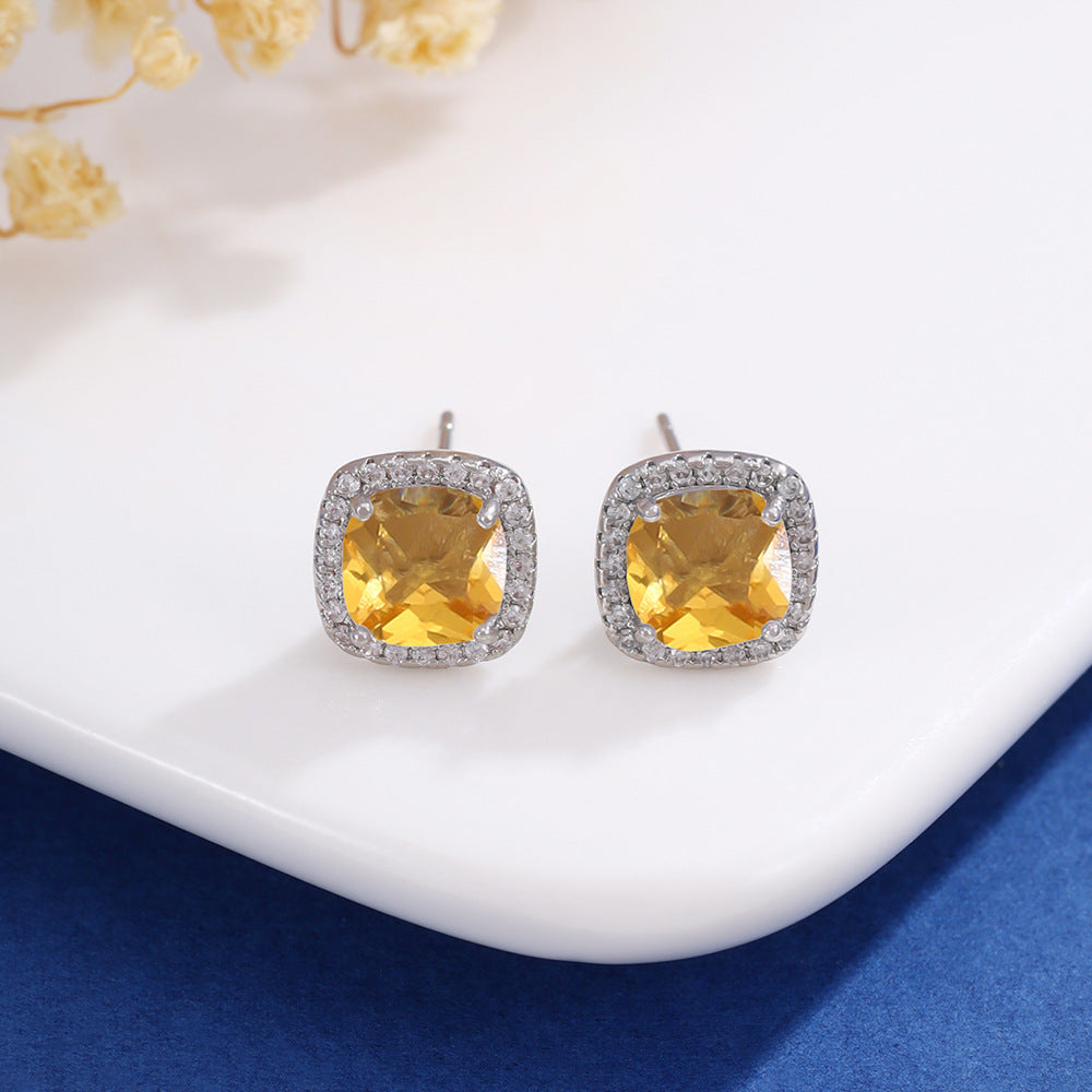 Simple Design Colorful Crystals Super Flash Square Female Fresh Stud Earrings