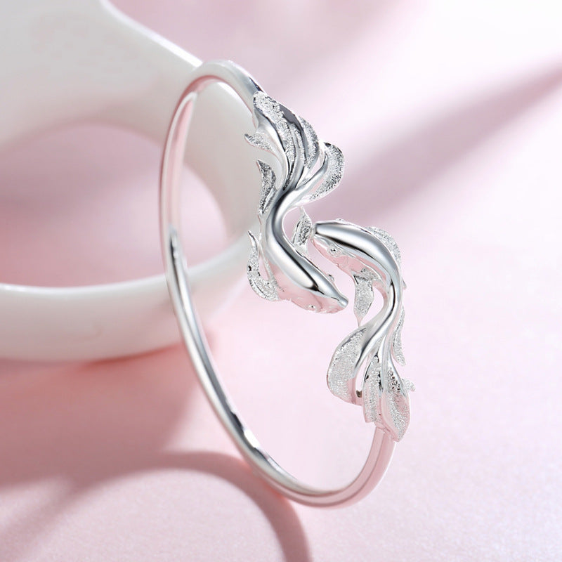 White Copper Sier Plated Opening Light Trendy Unique Pisces Koi Bracelet