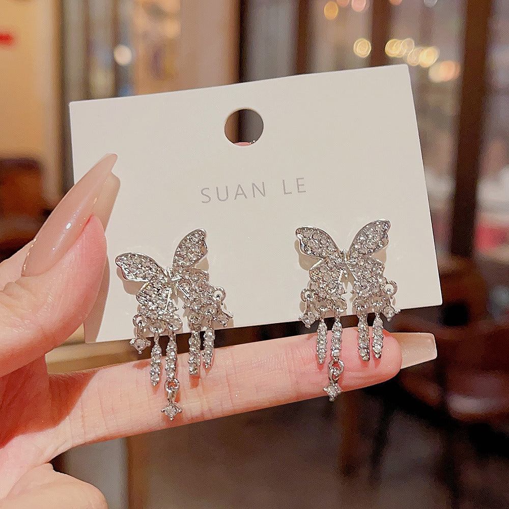 Sier Needle Sweet Butterfly Minority Design Female High-grade Light Earrings