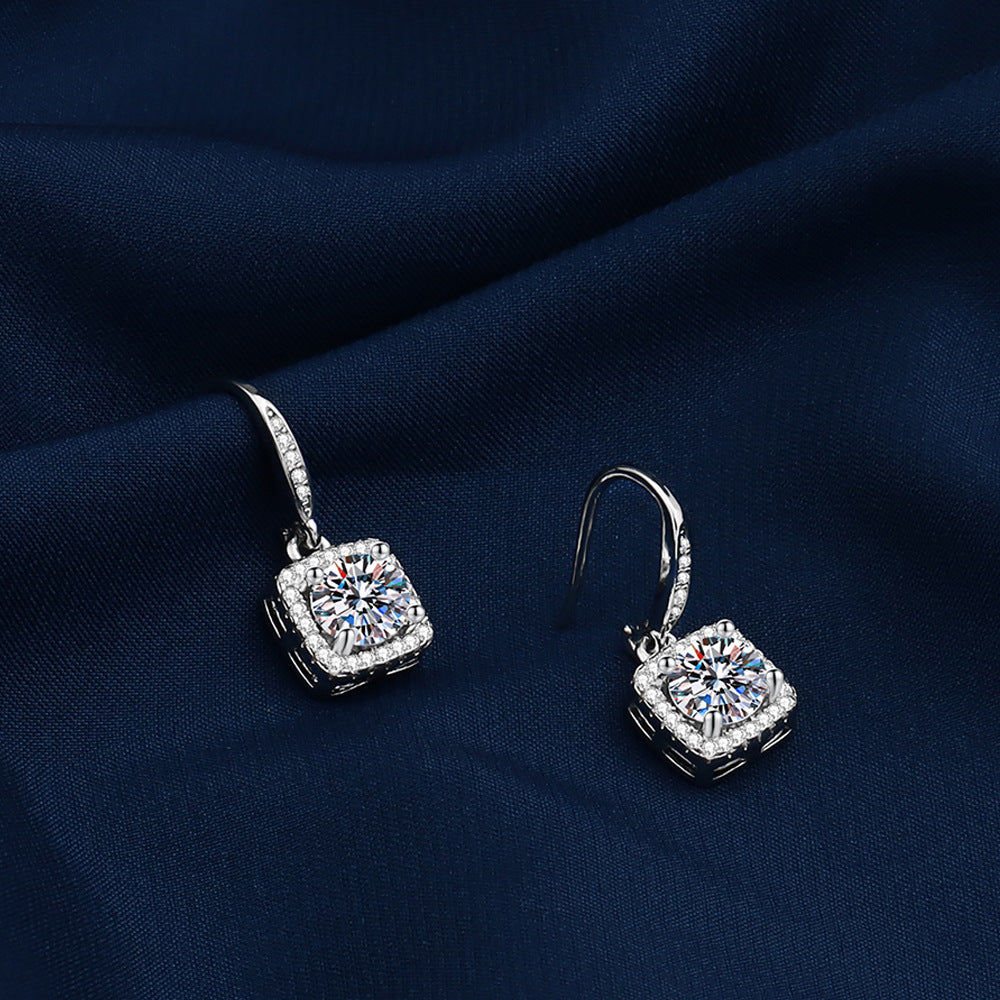 Elegant Imitation Moissanite Inlaid Full Diamond High-grade Square Earrings