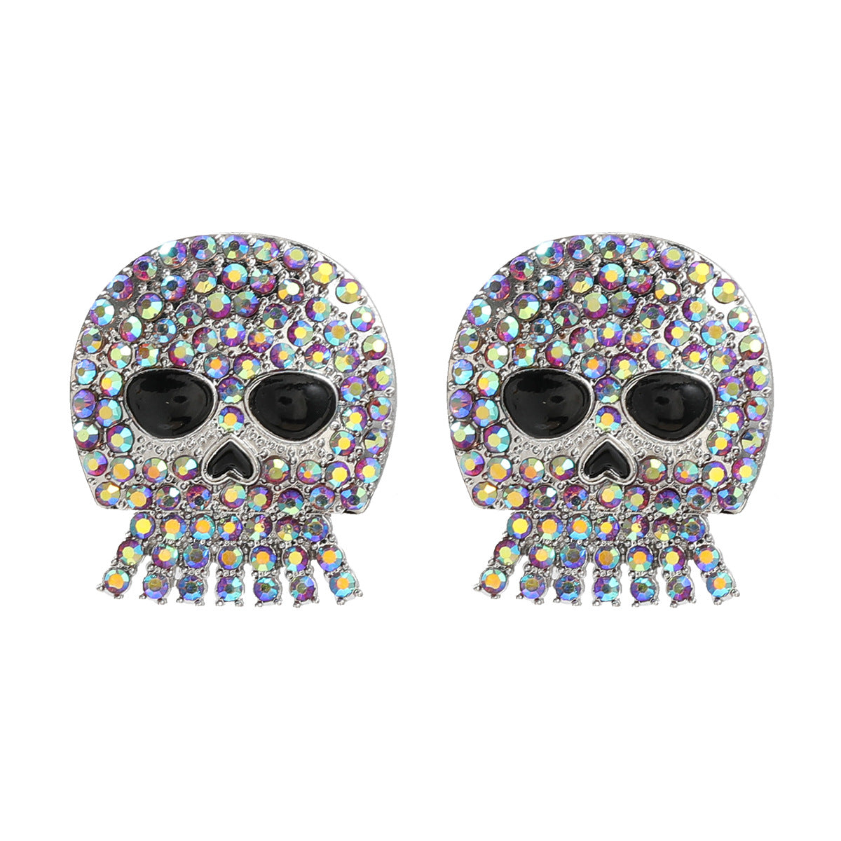 Halloween Skull Female Exaggerated Alloy Rhinestone Funny Earrings