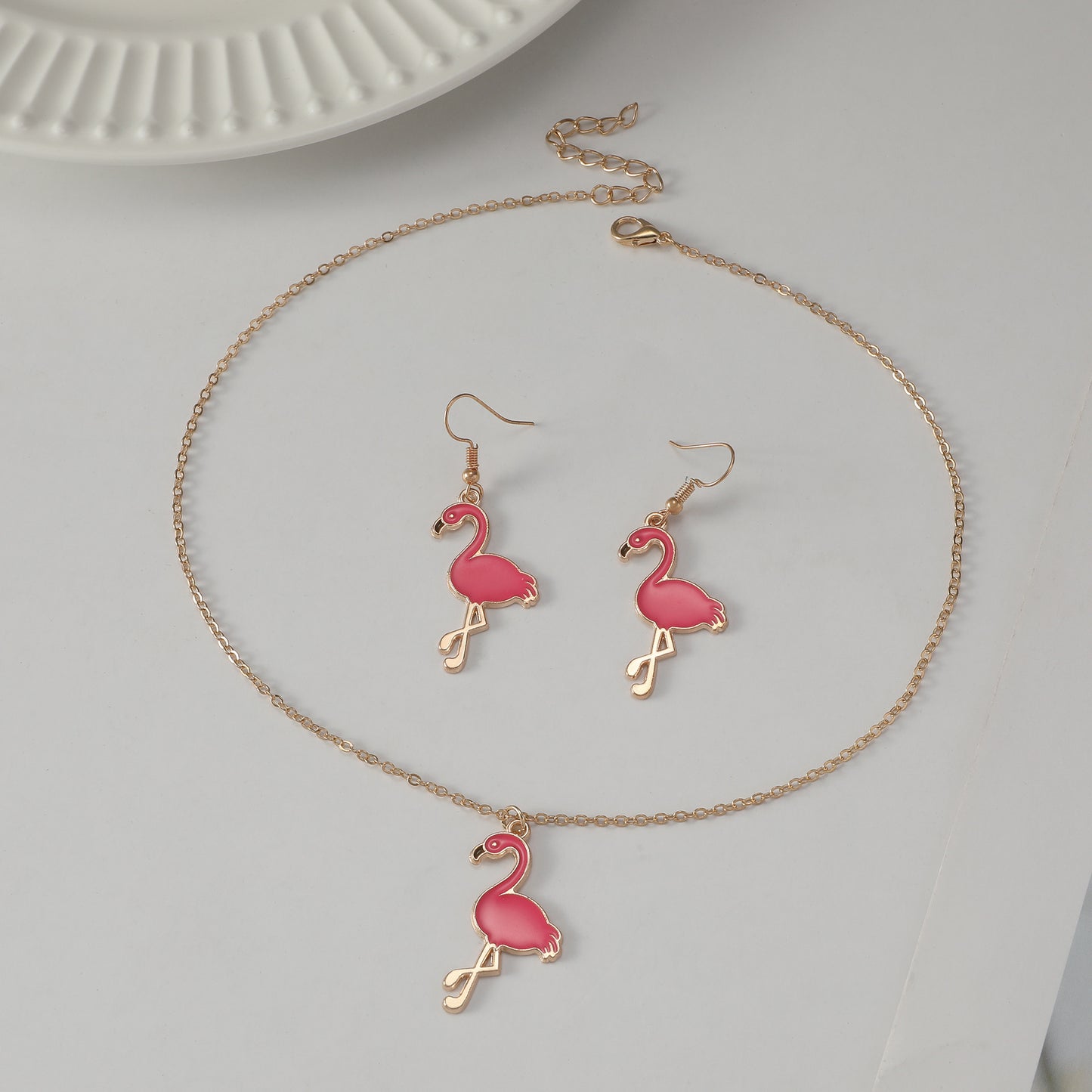 Flamingo Ear Of Cute Fashion Pink Jewelry Set