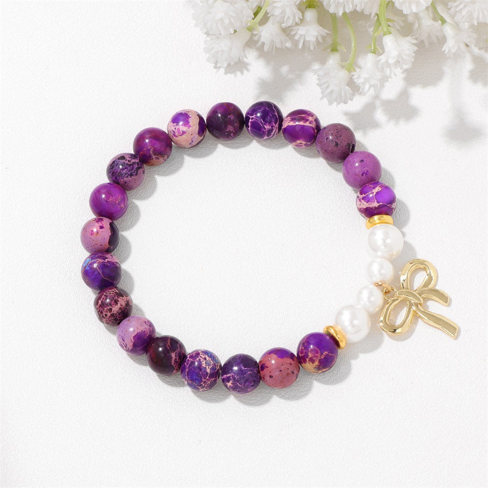 Bow Female Natural Stone Pink Agate Beads For Bracelet