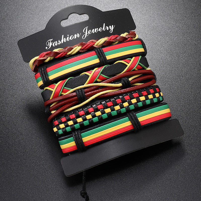 Jamaica Red Yellow Green Hand-woven Leather Bracelets