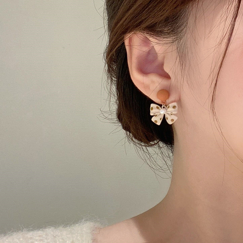 Women's Sier Bow Elegant High-grade Simple Eardrops Earrings