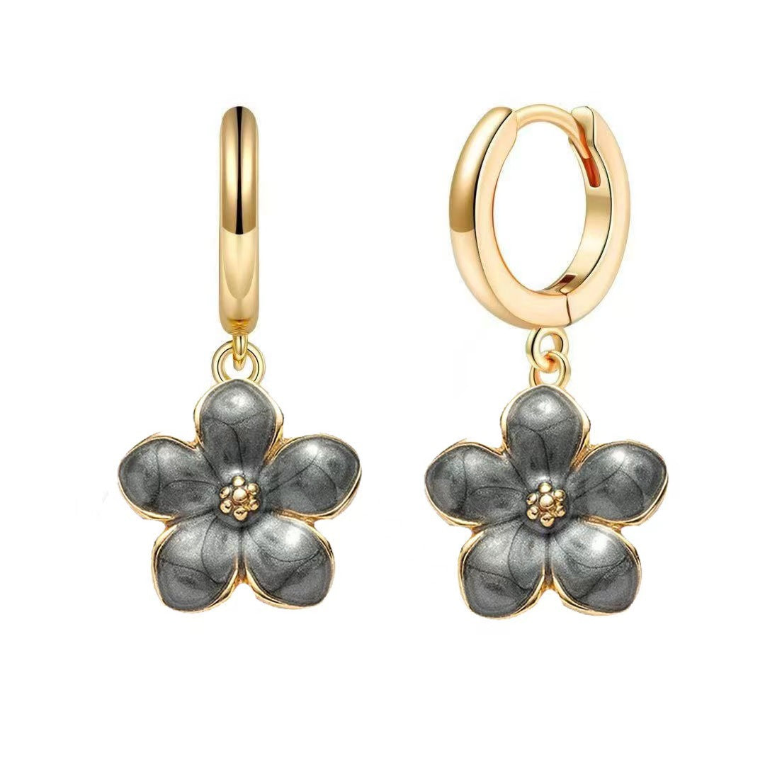 Simple Graceful Cherry Blossom Multicolor Five Petal Flower Female Fashion Earrings