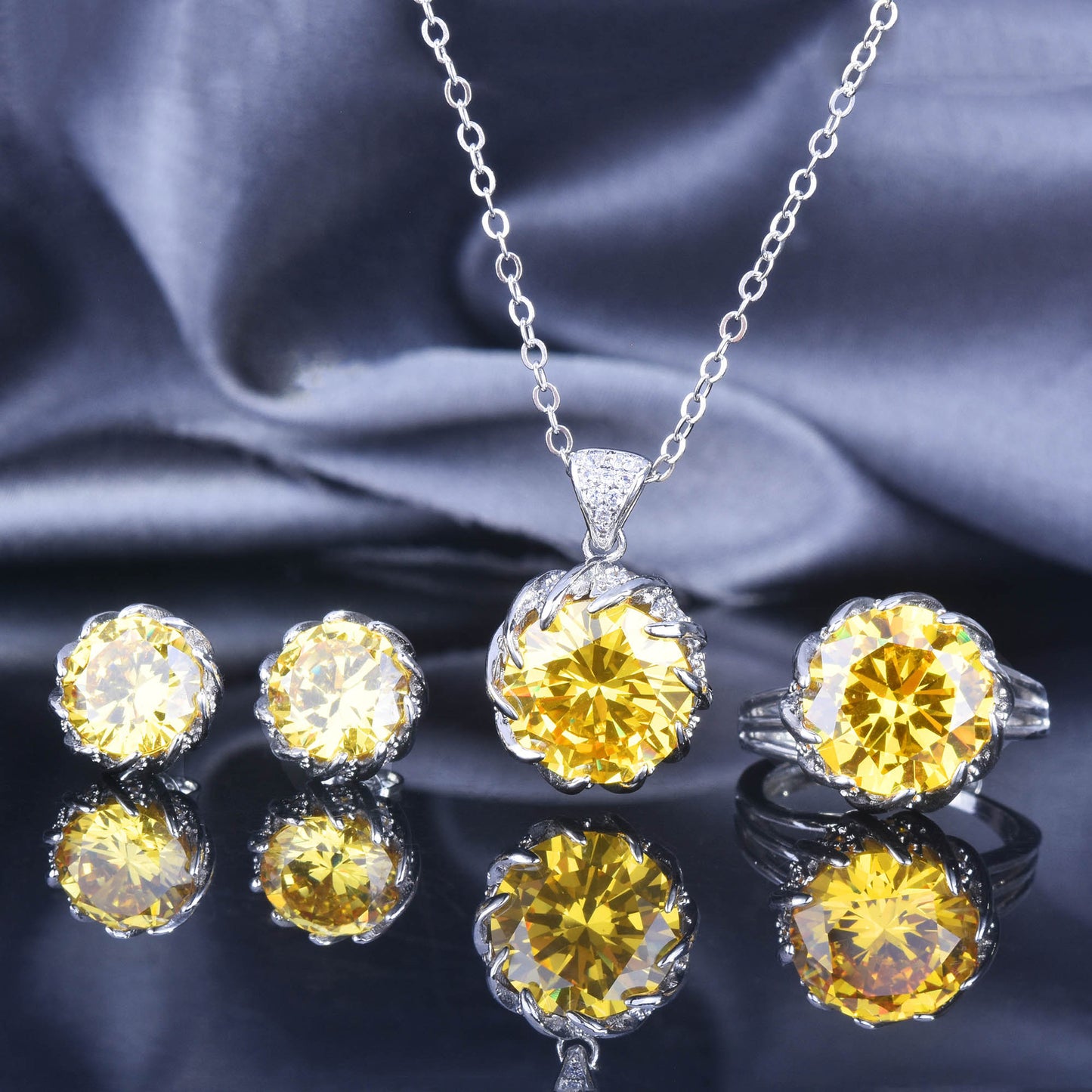 Full Diamond Lotus Carat Bright Yellow Colored Jewelry Set