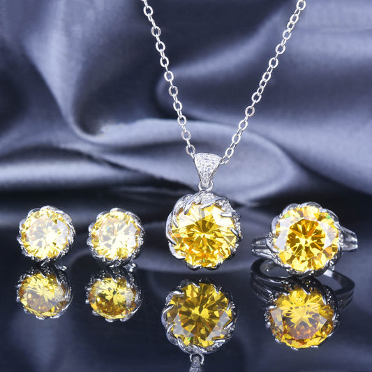 Full Diamond Lotus Carat Bright Yellow Colored Jewelry Set