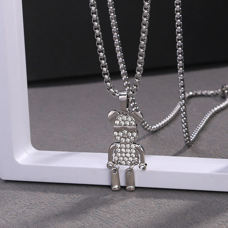 Women's & Men's & Diamond Violent Bear Pendant And Street Punk Rock Titanium Necklaces