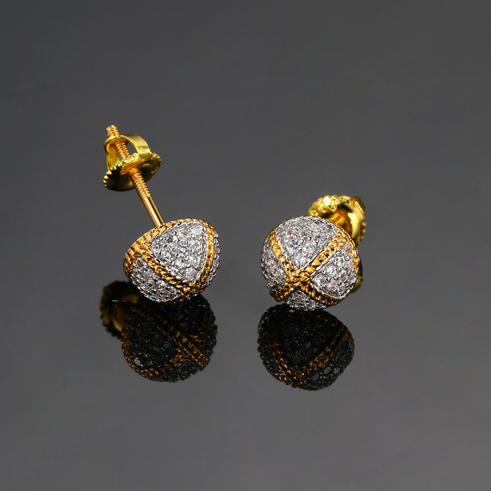 Women's & Men's And Full Diamond Color Separation Gold Plated Earrings