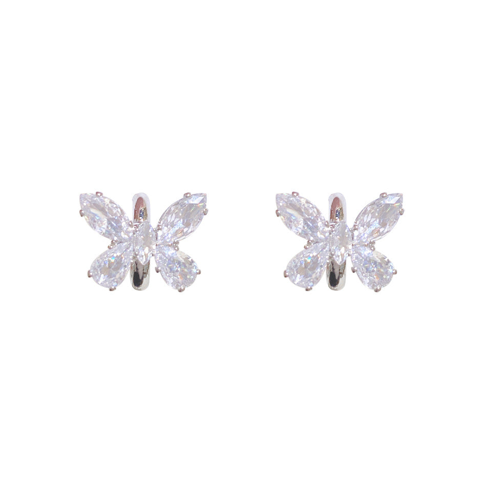 Luxury Super Flash Butterfly Shaped Sier Needle Simple Earrings