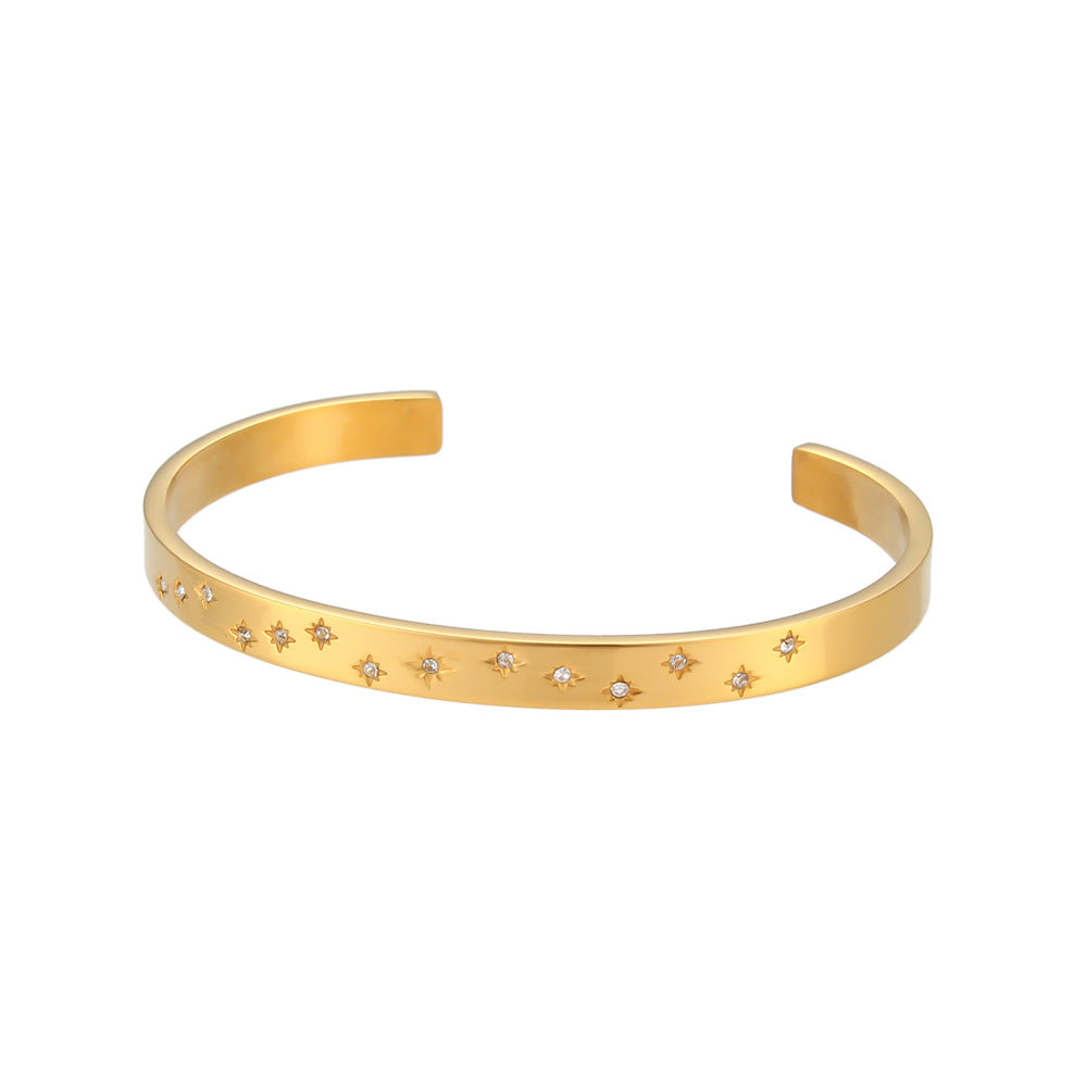 Women's Mang Star Round Zircon Opening Stainless Steel Bracelets