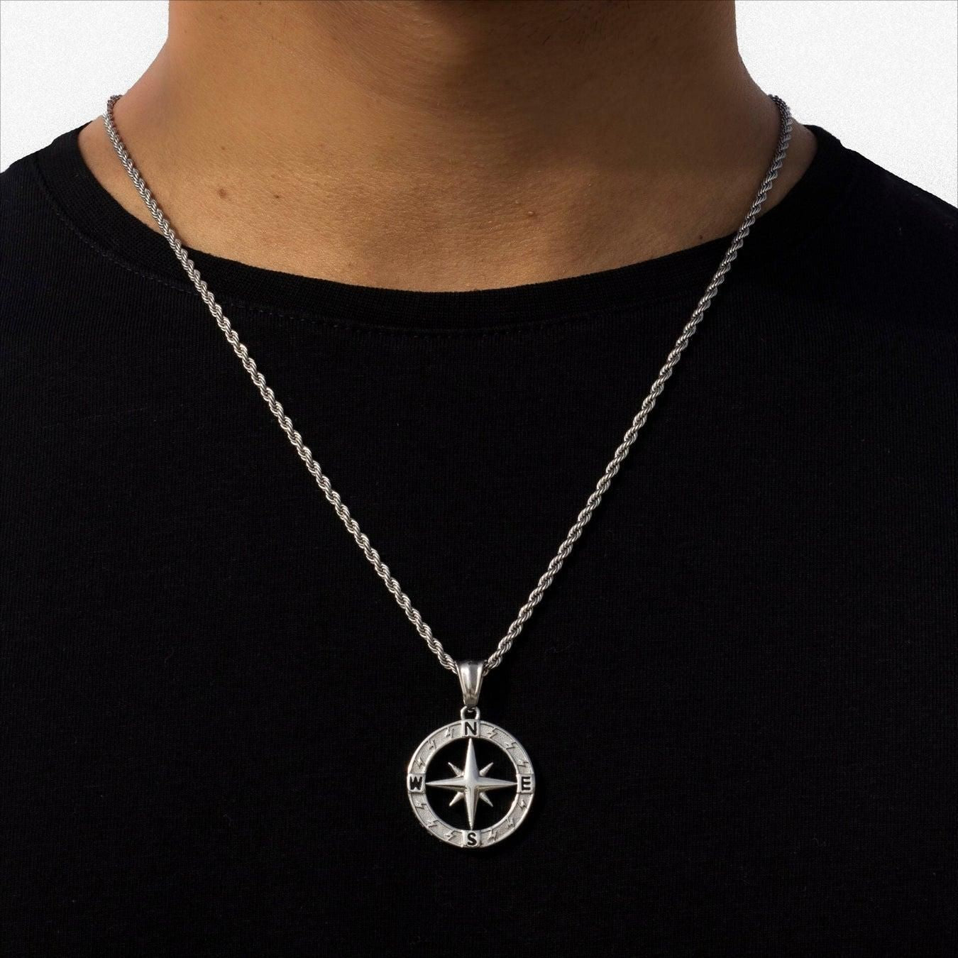 Compass Round Stream Hip Hop Pendant Necklaces