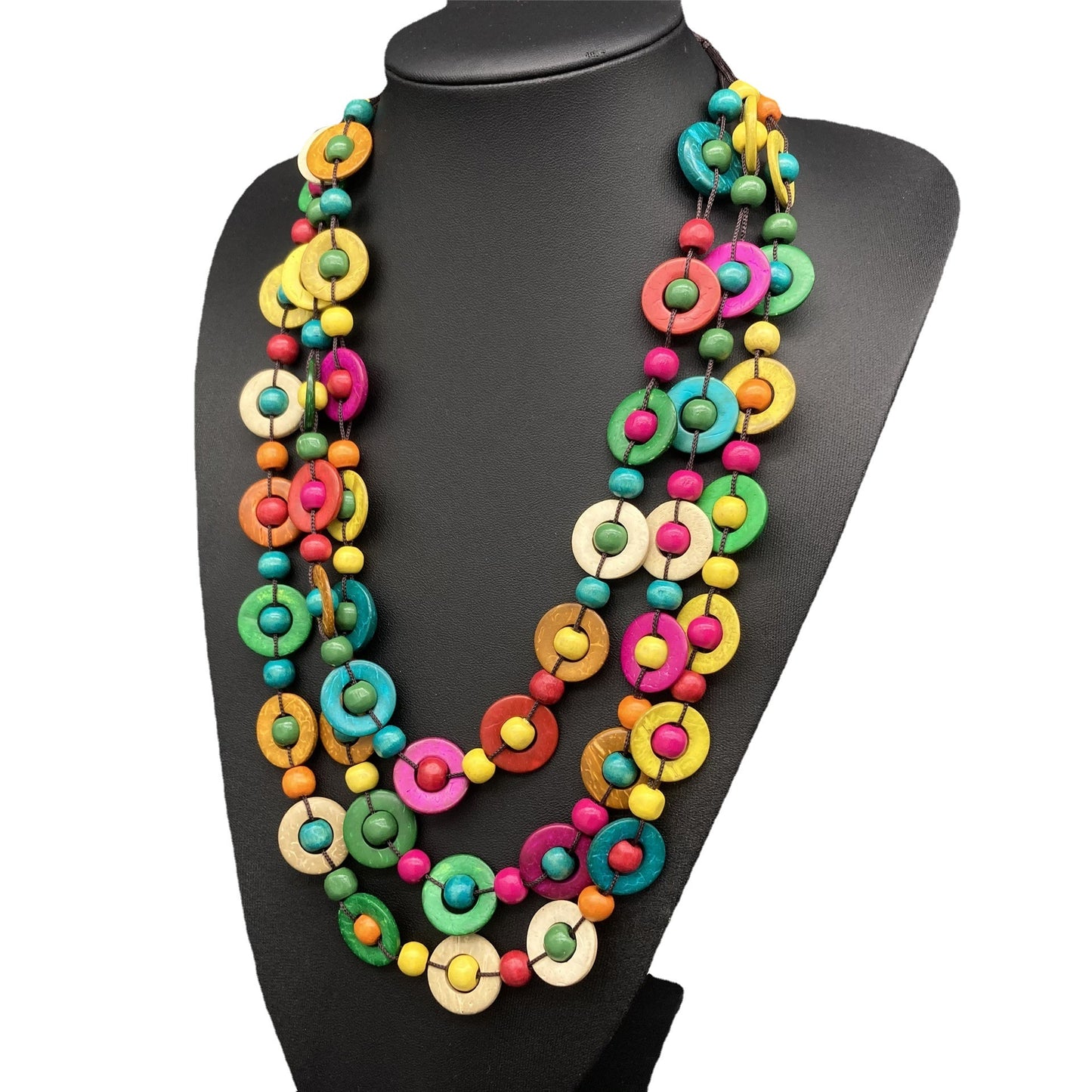 Glamouröse böhmische Pulloverketten-Halsketten aus Holzperlen
