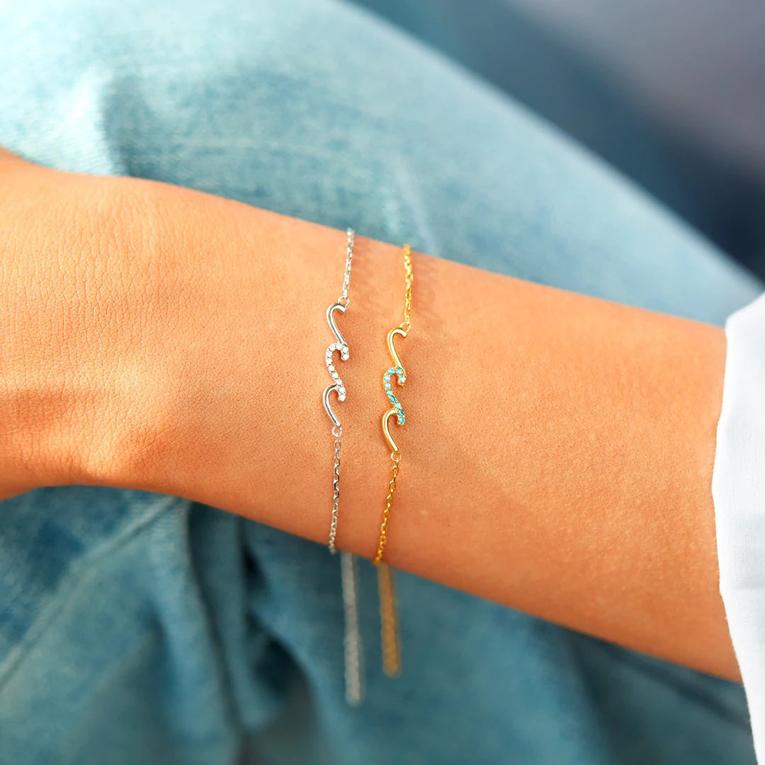 Women's Sterling Sier Wave Line Simple Fashion Bracelets