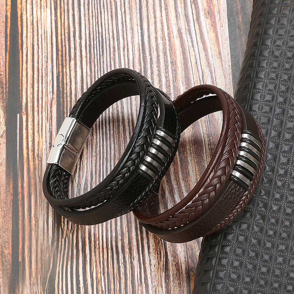 Women's & Men's & Leather Titanium Steel Woven Bracelets