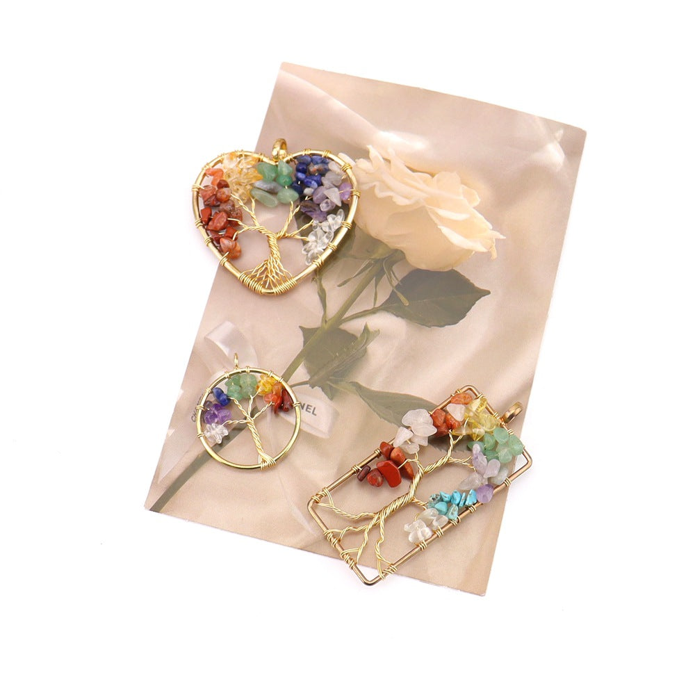 Crystal Gravel Winding Colorful Tree Of Life Stone Necklace