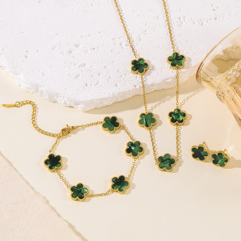Titanium Steel Clover Flower Suit Light Luxury Jewelry Set