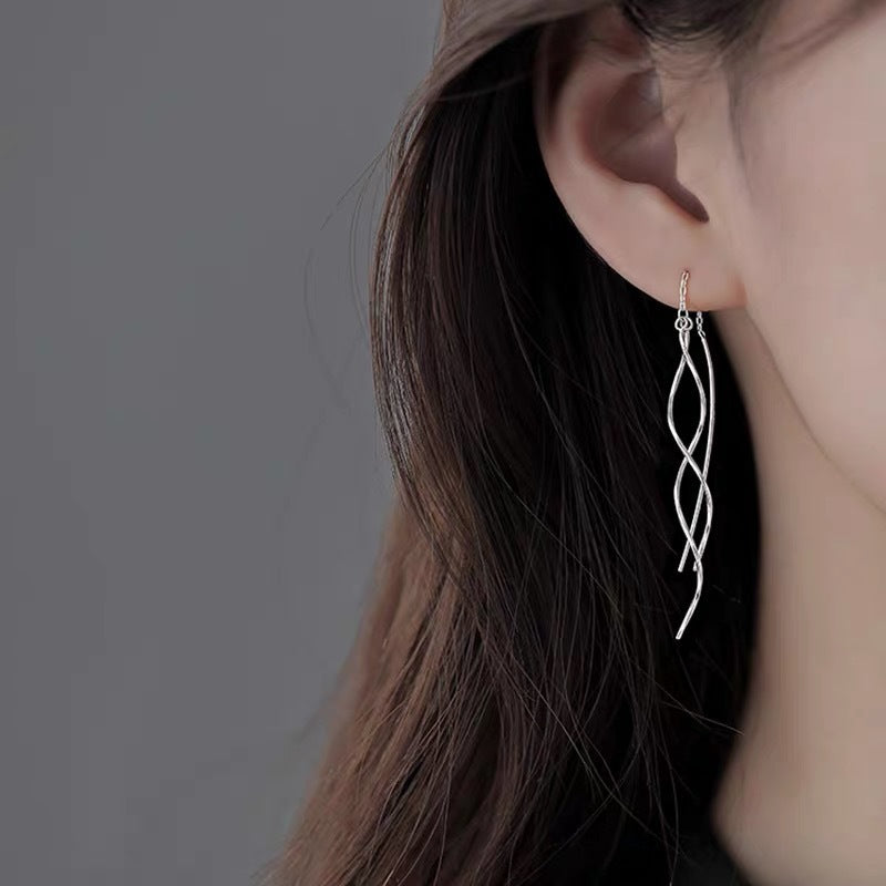 Round Face Tassel Arc Long Ear Line Wave Korean Stud Earrings