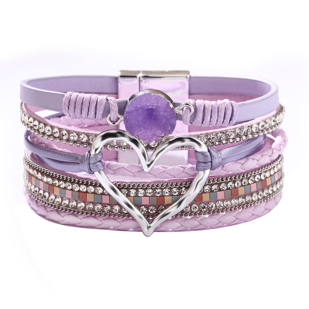 Women's Bohemian Heart Shape Rhinestone Magnetic Gift Bracelets