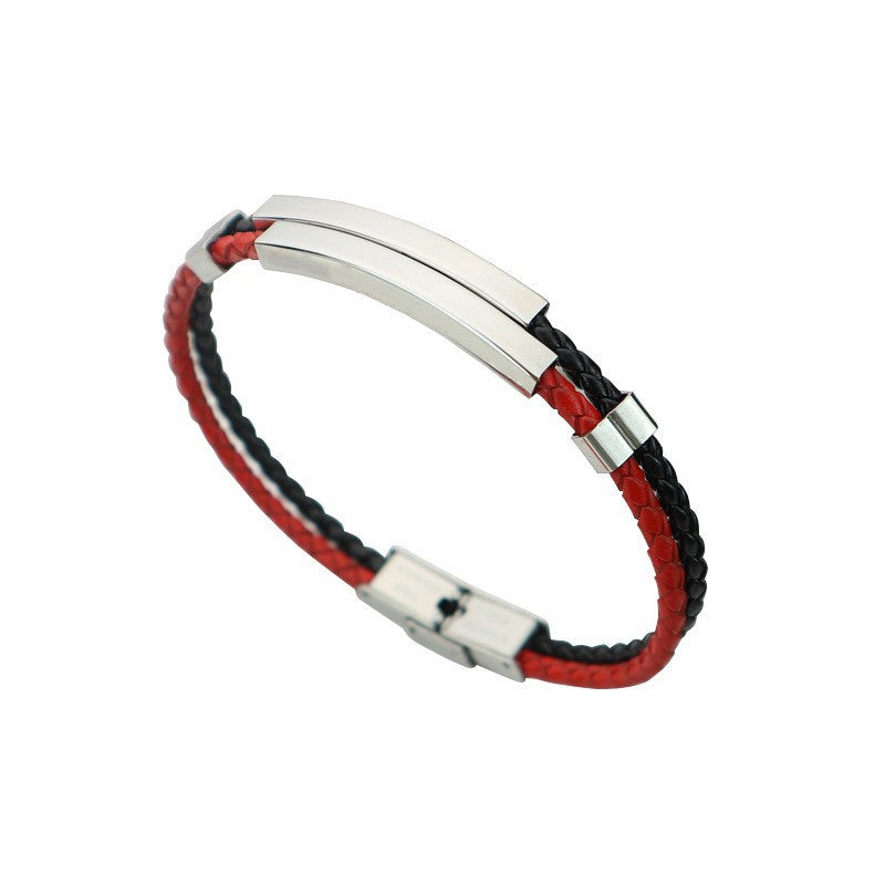 Woven Leather String Stainless Steel Couple Bracelets