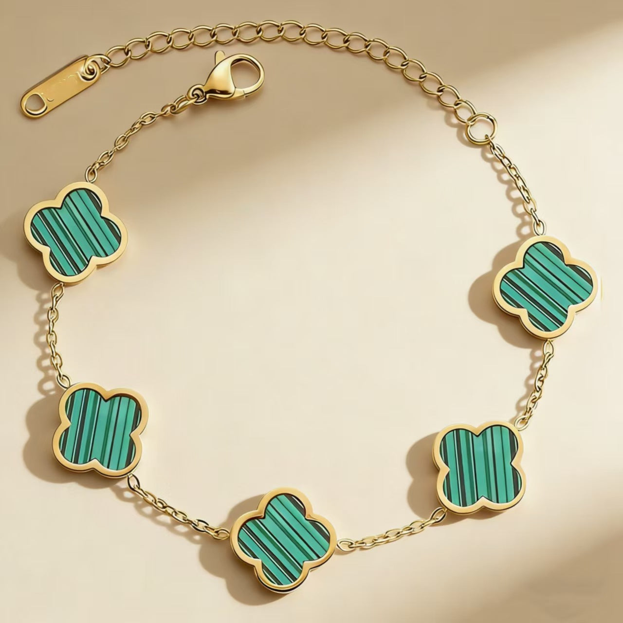 Women's Stylish Glossy Four-leaf Clover Titanium Steel Gold-plated Double-sided Bracelet