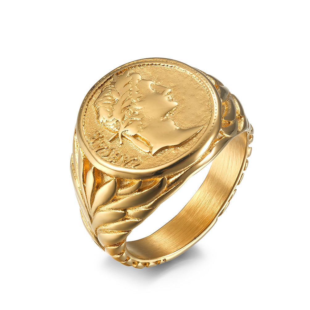 Empire Caesar Stainless Steel Vintage Coin Head Rings