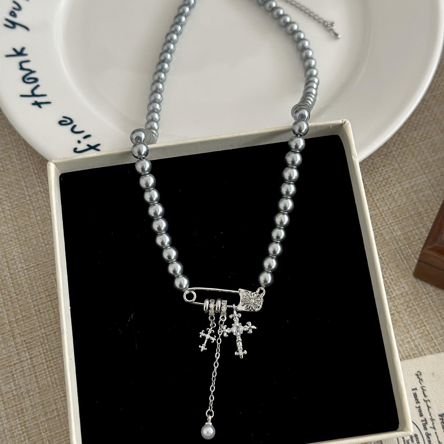 Cross Pin Tassel Pearl Sweet Cool Clavicle Necklace