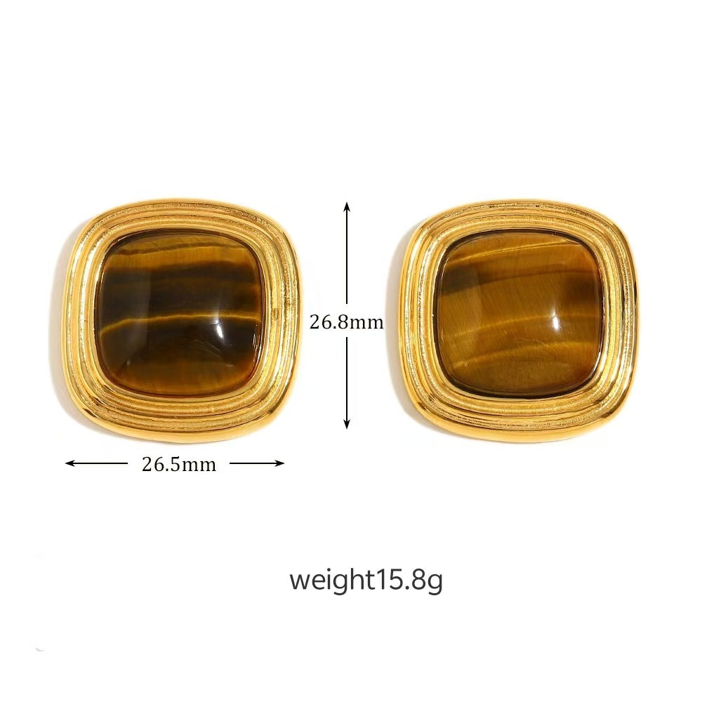 Titanium Steel Tigereye Ear Light Luxury High-grade Earrings