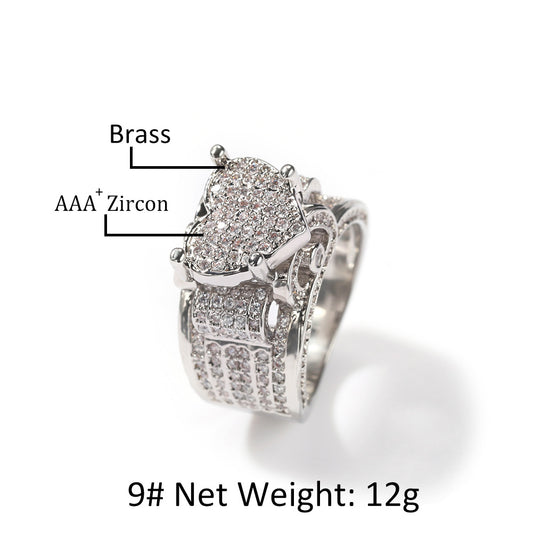 Inlaid Zircon Love Heart-shaped Design Sense Rings