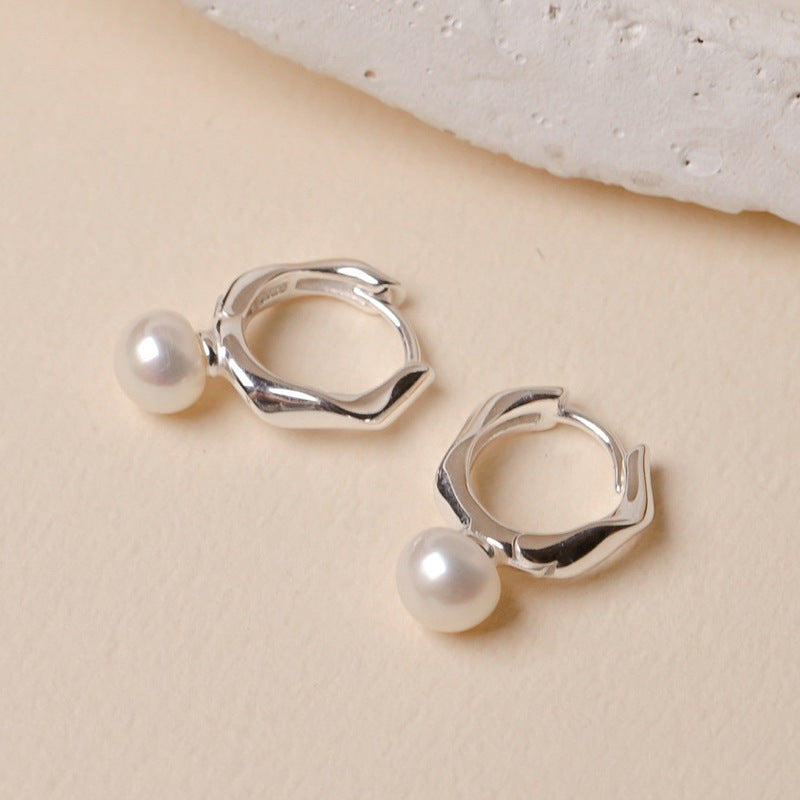 Street Shot Ornament Niche Geometric Pearl Ear Earrings