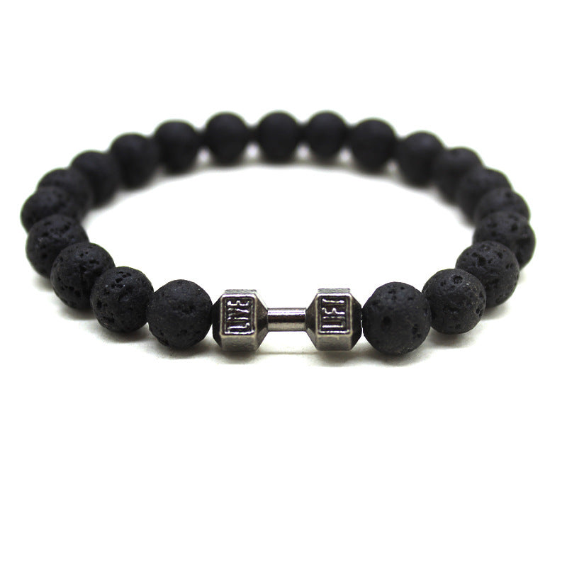 Volcanic Stone Black Matte Alloy Dumbbell Energy Bracelets