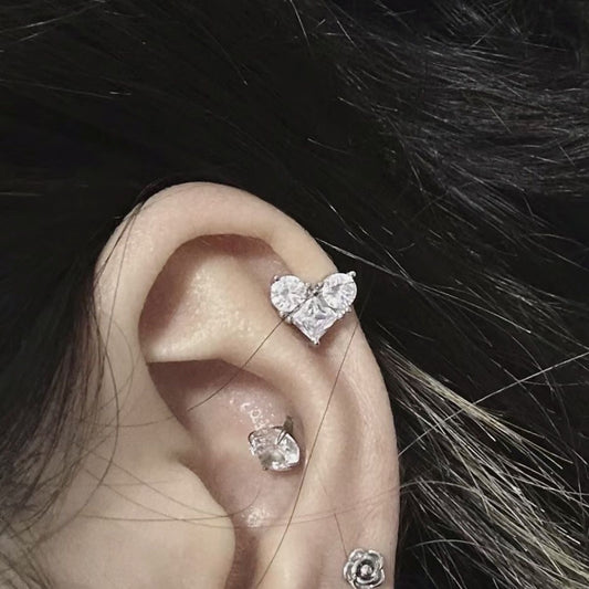 Heart Shape With Diamond Female Sweet Cool Design Sense Zircon Stud Earrings