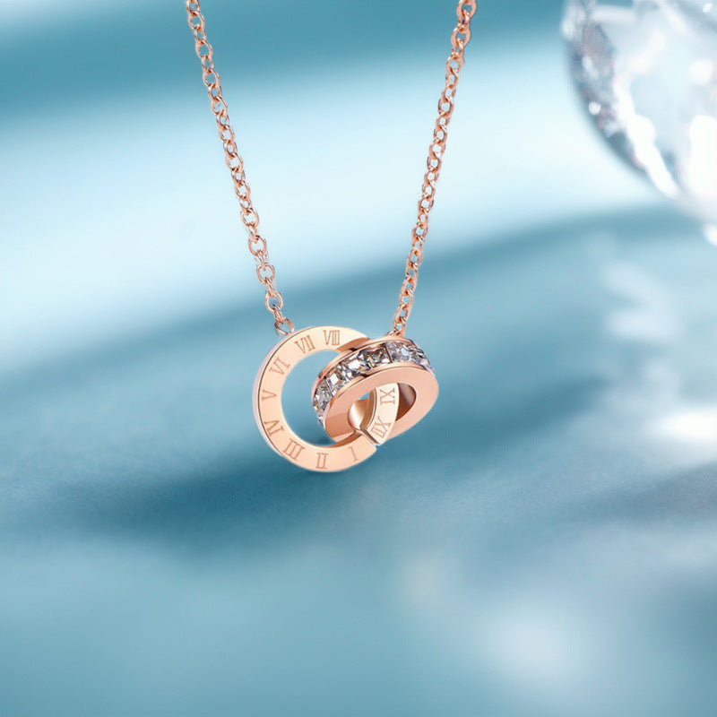 Buckle Roman Digital Diamond Titanium Steel Female Clavicle Chain Necklace