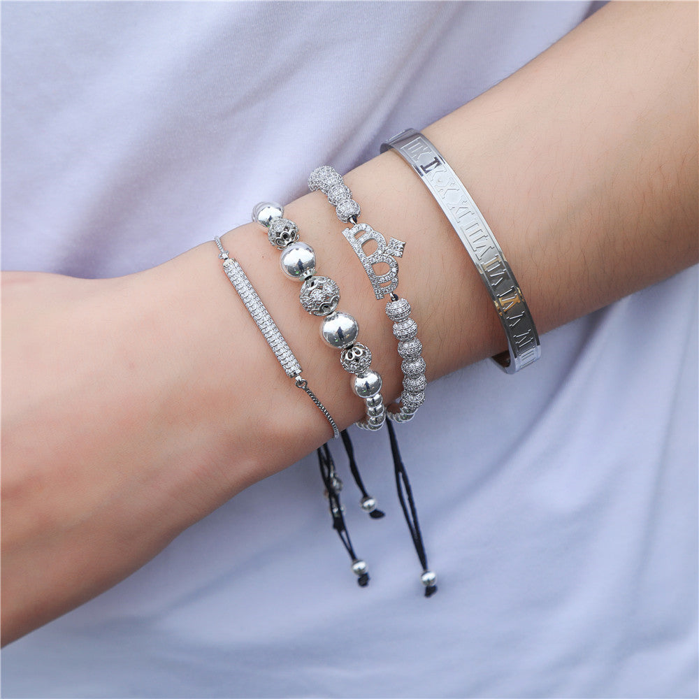 Bracelets combinés en forme de croissant à double rangée de diamants avec boule de strass