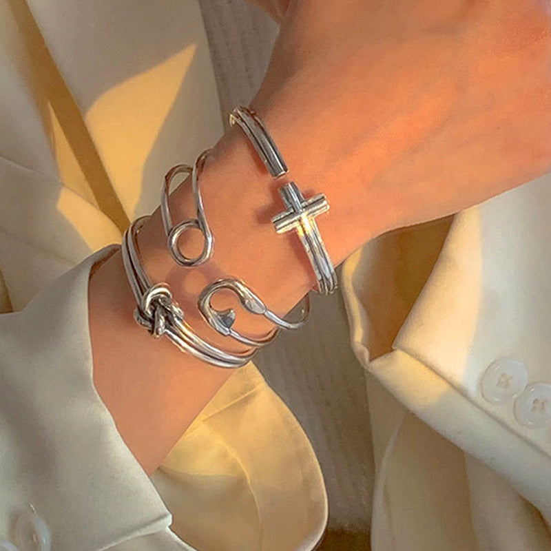 Style Combination Disco Fashion Sier Plated Vintage Cross Bracelets