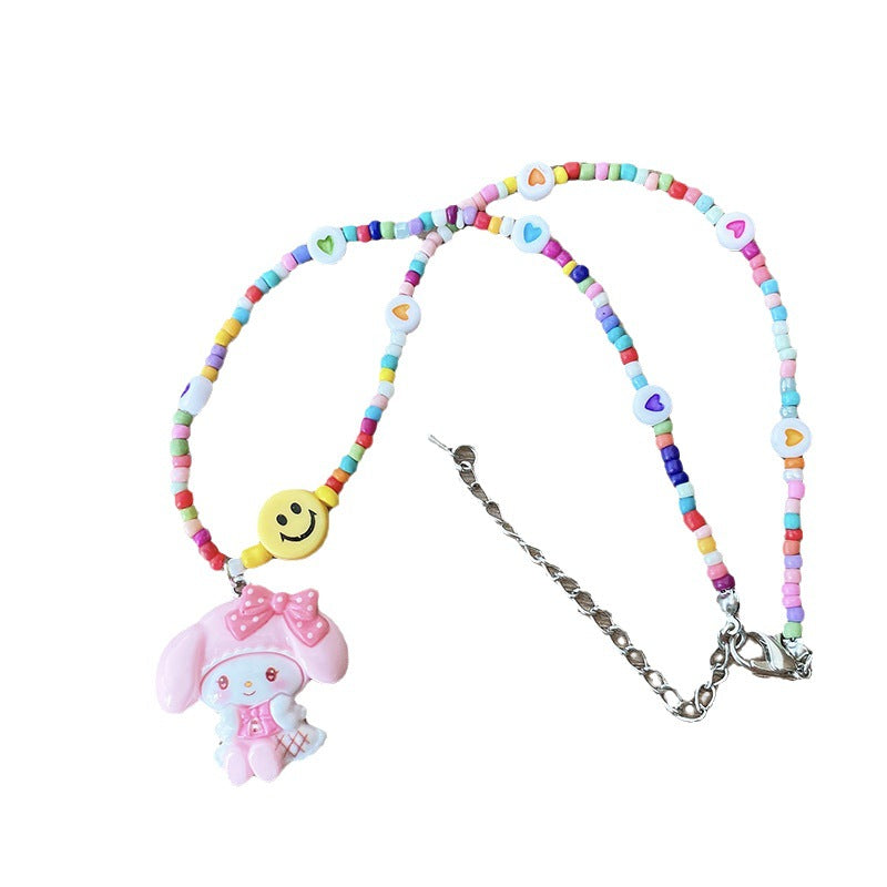 Children's Cartoon Rabbit Puppy Doll Color Beaded Handmade Necklaces