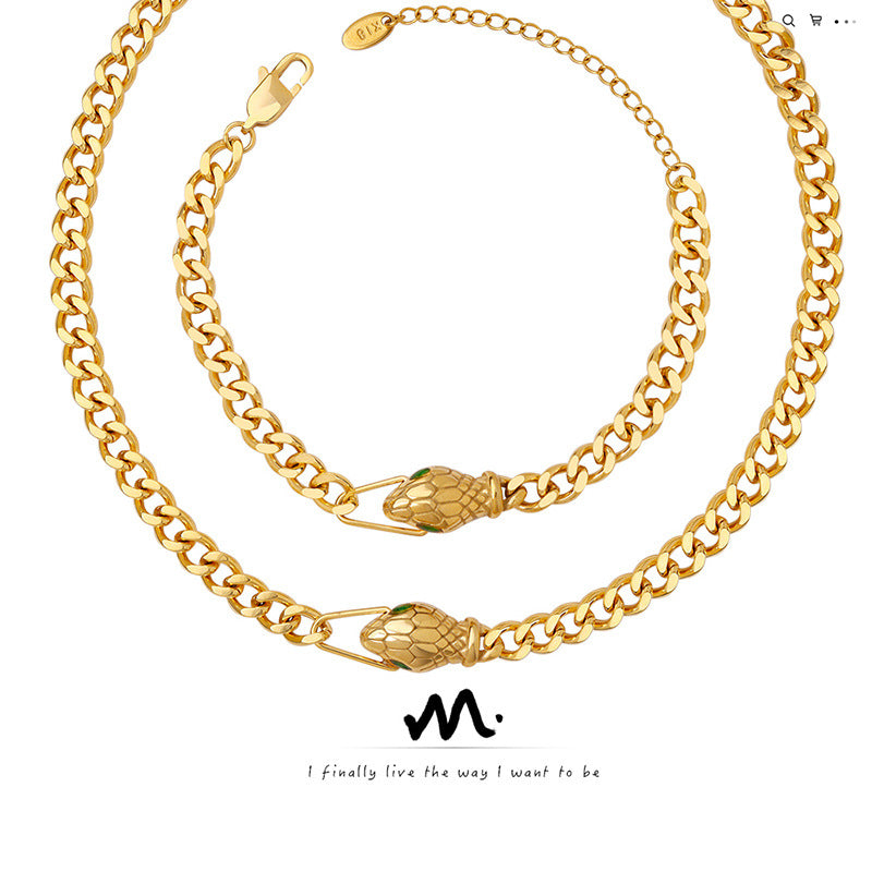 Snake Head Titanium Steel Gold-plated Fashion Jewelry Set