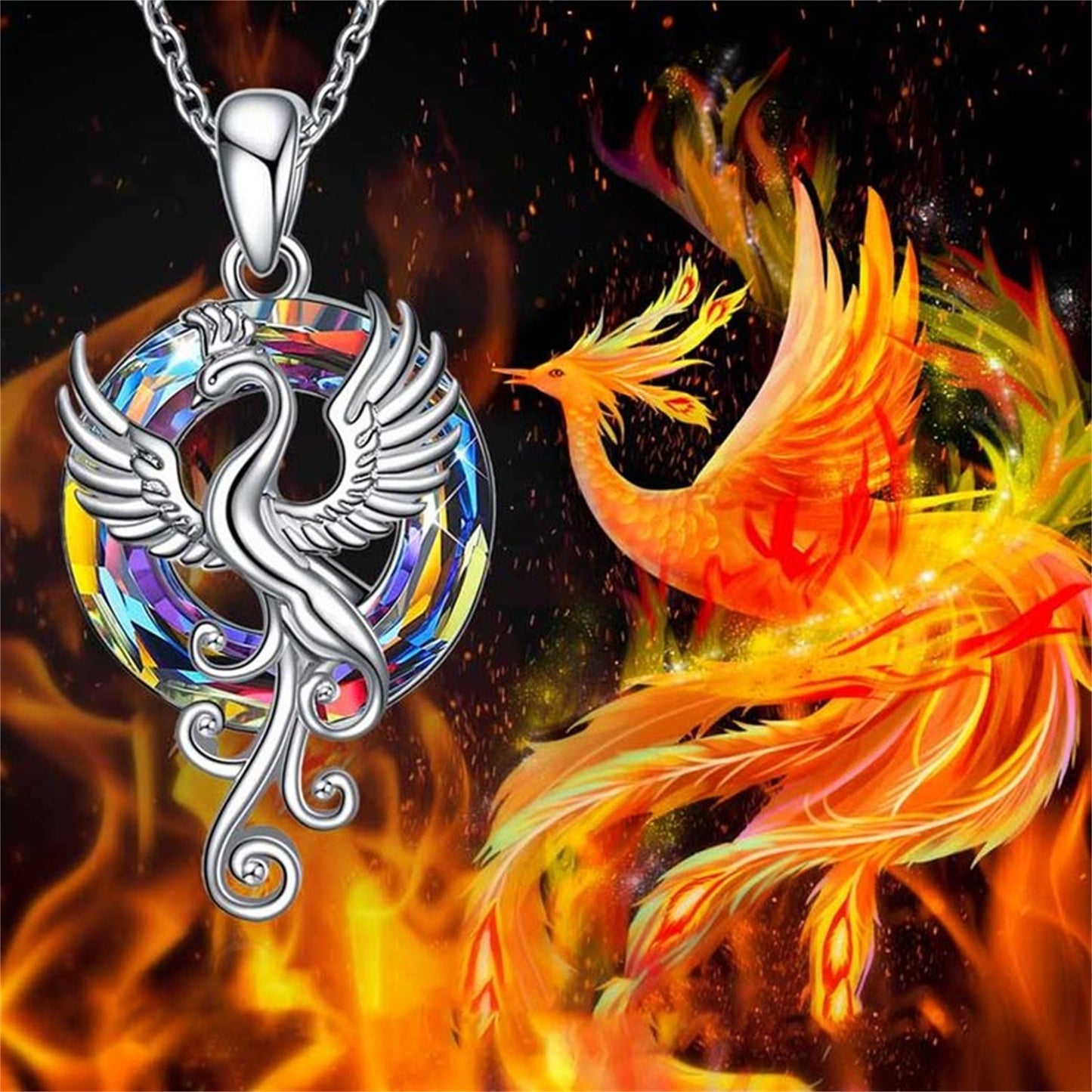 Brocart Firebird Phoenix Pendentif Colliers En Cristal Coloré