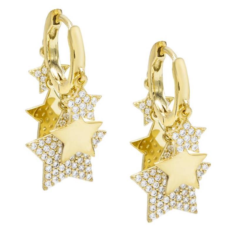 Star Personalized Pendant Copper Zirconium Gold Color Retaining Earrings