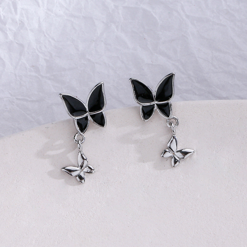 Butterfly Dark Fashionable Korean Exquisite Small Meng Earrings