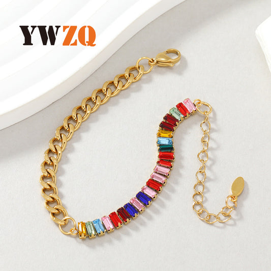 Women's Trendy Colorful Zircon Titanium Steel Full Diamond Bracelets