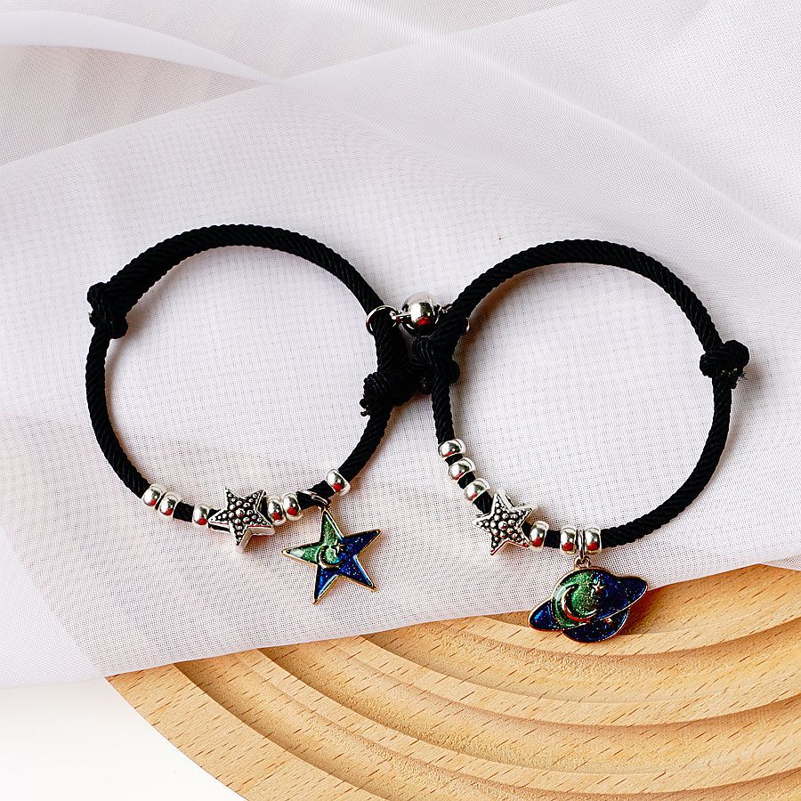 Elegant Blue Planet Couple Female Magnetic Snap Bracelets