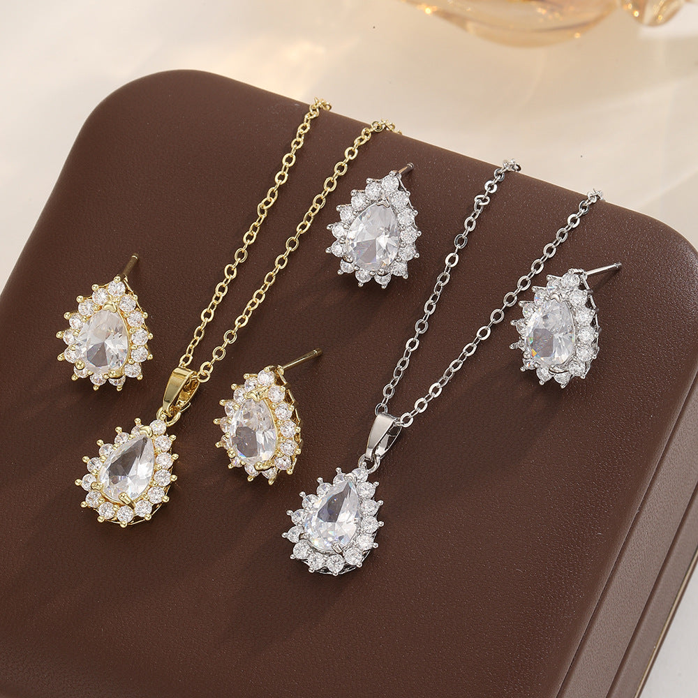 Drop-shaped Zircon Suit Light Luxury Full Diamond Necklaces