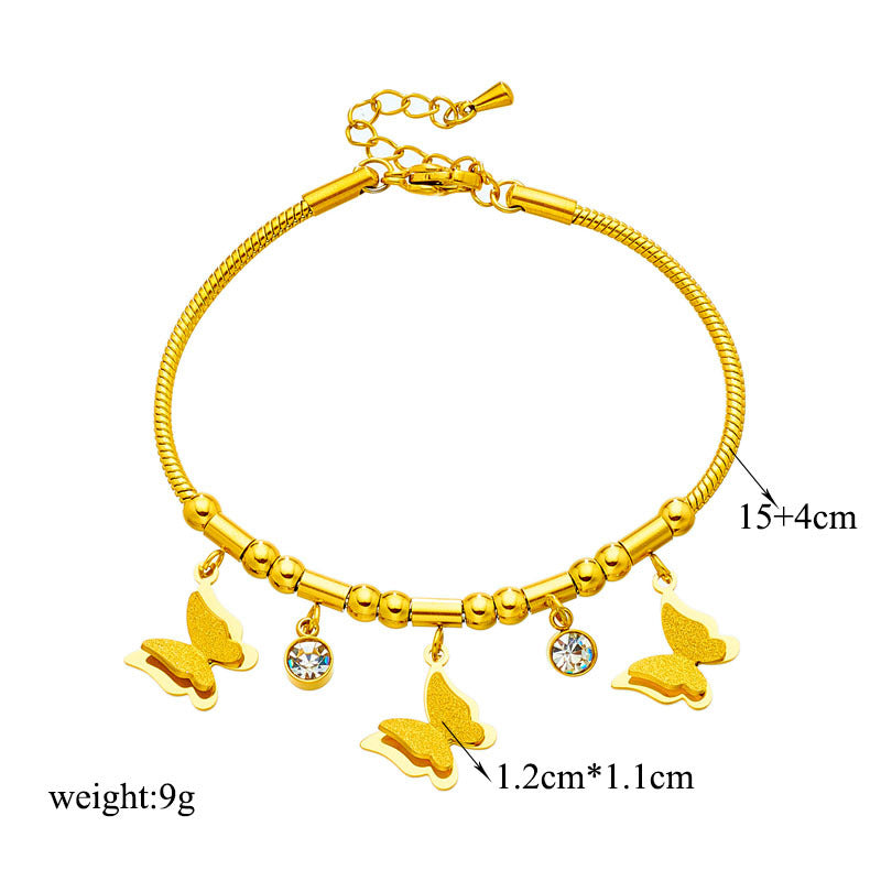 Fashion Elegant Advanced Simple Rhinestone Butterfly Beaded Titanium Bracelets