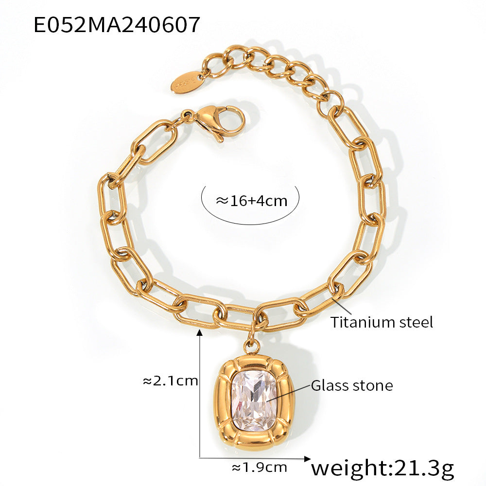 Simple Design Diamond Titanium Steel Gold-plated Jewelry Set