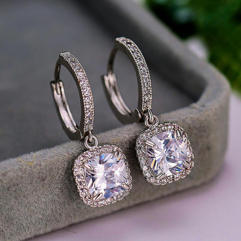 Women's Fashionable Bright Square Diamond Zircon Affordable Earrings